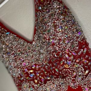 Red & silver long mermaid prom dress